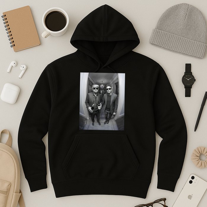 President Trump Elon Musk Funny Meme Knocking On Door Hoodie