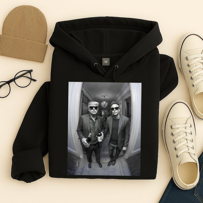 President Trump Elon Musk Funny Meme Knocking On Door Hoodie