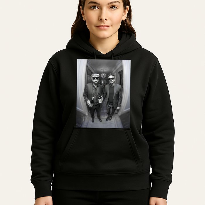 President Trump Elon Musk Funny Meme Knocking On Door Hoodie