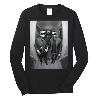 President Trump Elon Musk Funny Meme Knocking On Door Long Sleeve Shirt