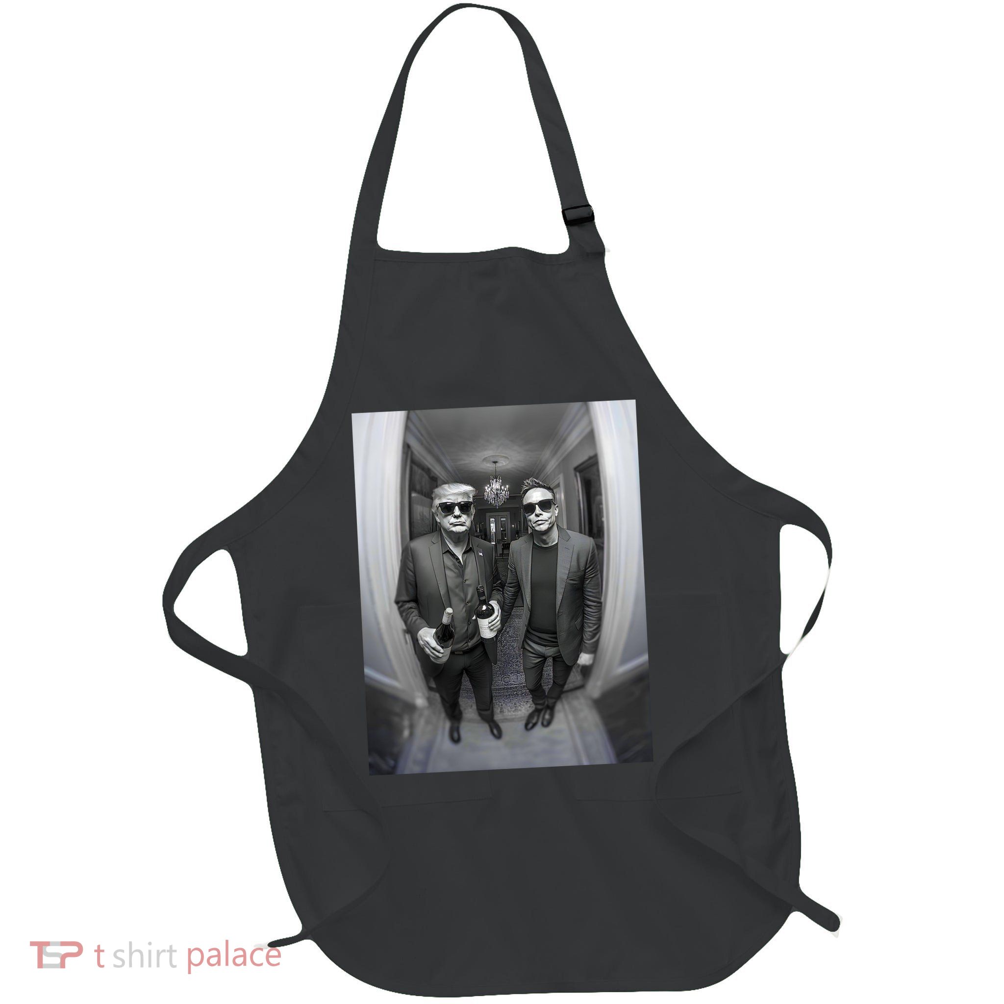 President Trump Elon Musk Funny Meme Knocking On Door Full-Length Apron With Pockets