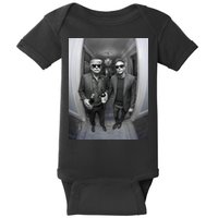 President Trump Elon Musk Funny Meme Knocking On Door Baby Bodysuit