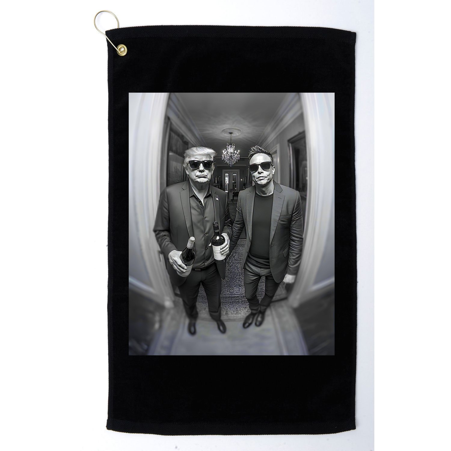 President Trump Elon Musk Funny Meme Knocking On Door Golf Towel