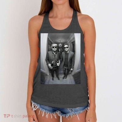 President Trump Elon Musk Funny Meme Knocking On Door Women's Knotted Racerback Tank