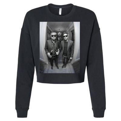 President Trump Elon Musk Funny Meme Knocking On Door Cropped Pullover Crew
