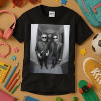 President Trump Elon Musk Funny Meme Knocking On Door Kids T-Shirt