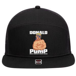 Patriotic Trump Funny July 4th Donald Pump 7 Panel Mesh Trucker Snapback Hat