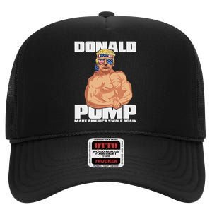 Patriotic Trump Funny July 4th Donald Pump High Crown Mesh Back Trucker Hat