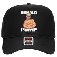 Patriotic Trump Funny July 4th Donald Pump High Crown Mesh Back Trucker Hat