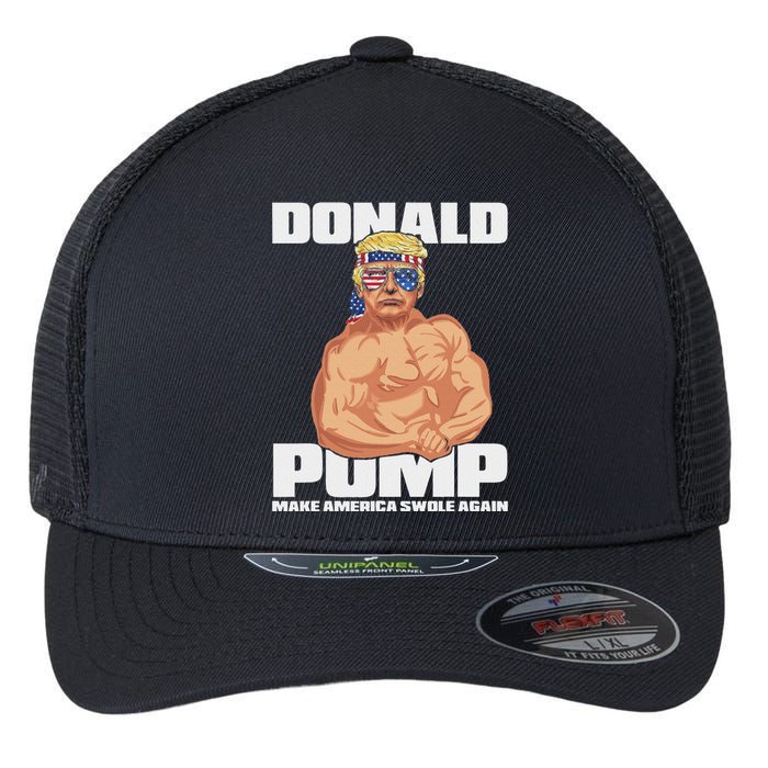 Patriotic Trump Funny July 4th Donald Pump Flexfit Unipanel Trucker Cap