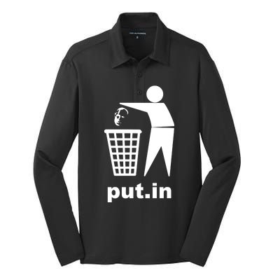 Putin Trash Funny Silk Touch Performance Long Sleeve Polo