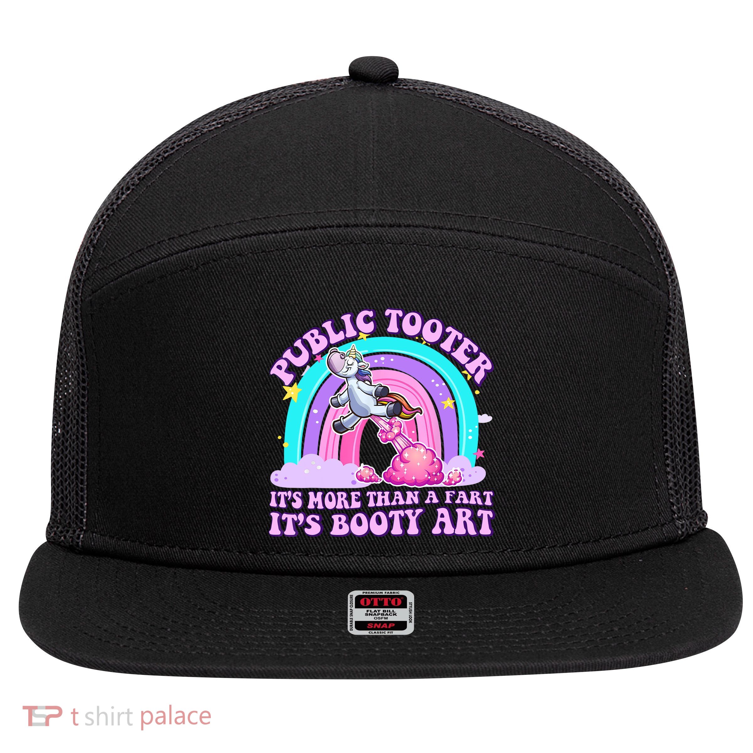 Public Tooter Funny Unicorn Inappropriate Embarrassing Adult  7 Panel Mesh Trucker Snapback Hat