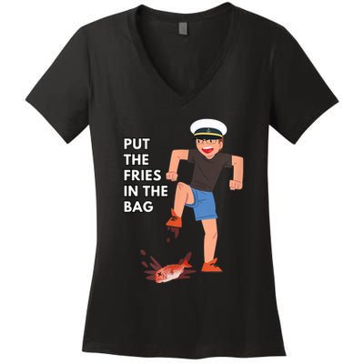 Put The Fries In The Bag Josh Block Wots Women's V-Neck T-Shirt
