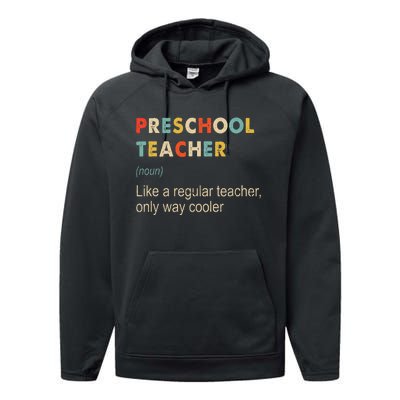 Preschool Teacher Funny Kindergarten Teacher Definition Performance Fleece Hoodie