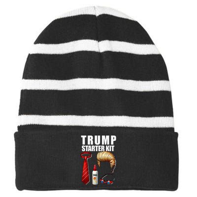 President Trump For Halloween Or Birthday Present Striped Beanie with Solid Band