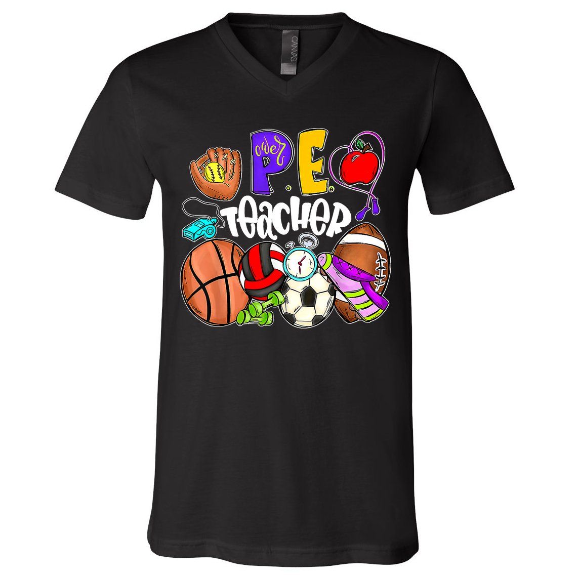 PE Teacher Funny Physical Education Teacher Back To School V-Neck T-Shirt