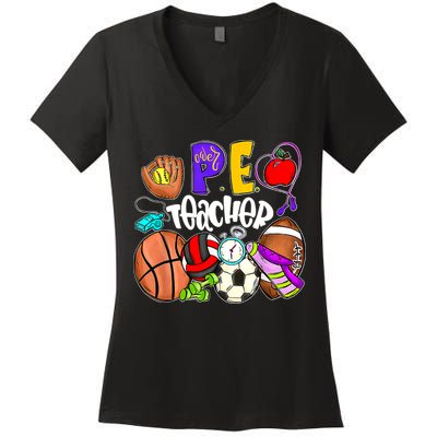 PE Teacher Funny Physical Education Teacher Back To School Women's V-Neck T-Shirt