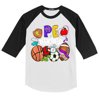 PE Teacher Funny Physical Education Teacher Back To School Kids Colorblock Raglan Jersey