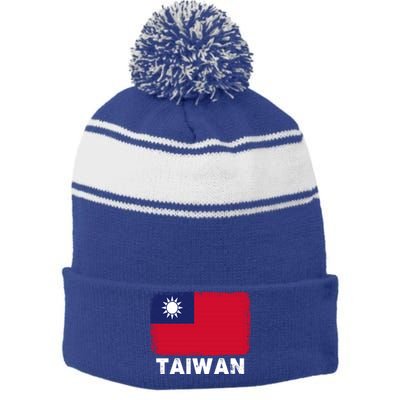 Proud Taiwan Flag Gift Support Taiwanese People Gift Stripe Pom Pom Beanie