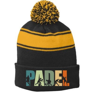 Padel Tennis Funny Padel Players Stripe Pom Pom Beanie