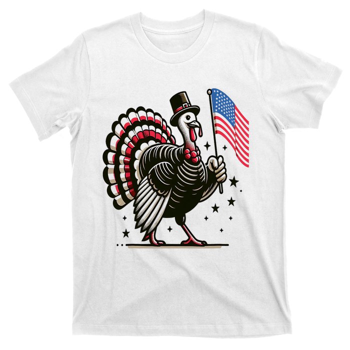 Patriotic Turkey Flag Funny Thanksgiving Vintage T-Shirt