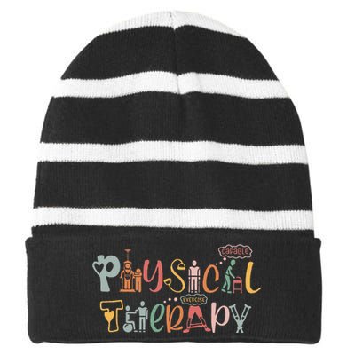 Physical Therapy Funny Physical Therapist Pt Month Striped Beanie with Solid Band