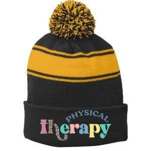 Physical Therapy Funny Physical Therapist pt therapist month Stripe Pom Pom Beanie