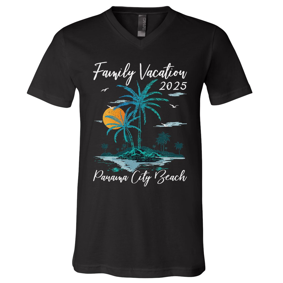 Palm Tree Family Vacation 2025 Florida Panama City Beach V-Neck T-Shirt