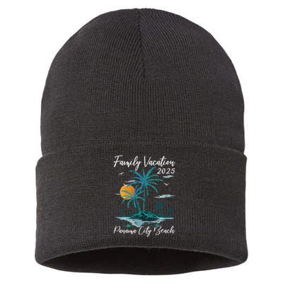 Palm Tree Family Vacation 2025 Florida Panama City Beach Sustainable Knit Beanie