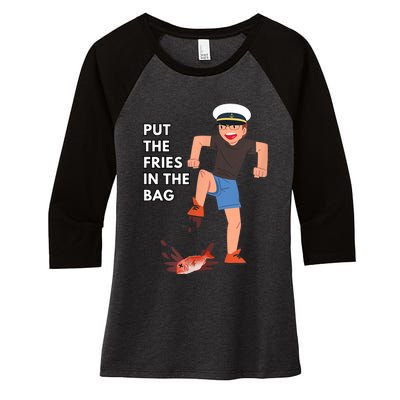 Put The Fries In The Bag Josh Block Wots Women's Tri-Blend 3/4-Sleeve Raglan Shirt