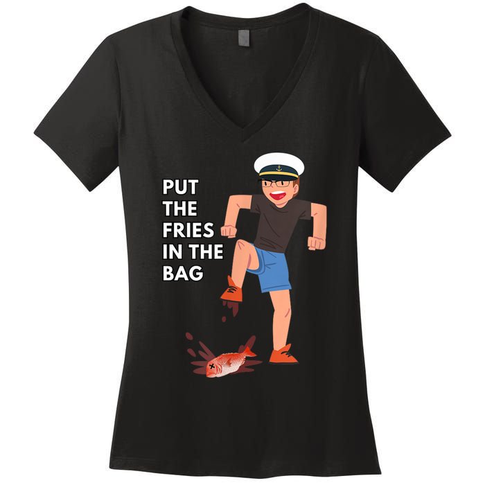 Put The Fries In The Bag Josh Block Wots Women's V-Neck T-Shirt