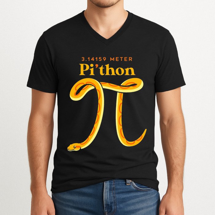 Pi Thon Funny Pi Day Ball Python Snake For Teacher V-Neck T-Shirt