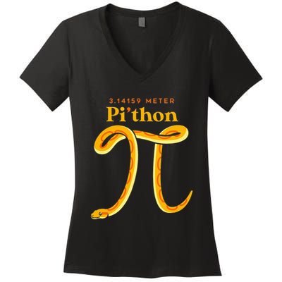 Pi Thon Funny Pi Day Ball Python Snake For Teacher Women's V-Neck T-Shirt