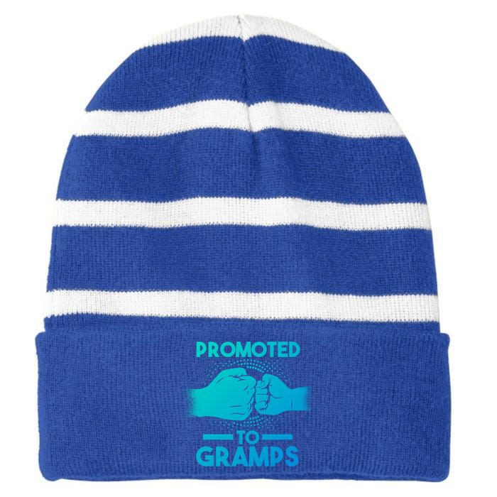 Promoted To Gramps Grandpa Cool Gift Striped Beanie with Solid Band