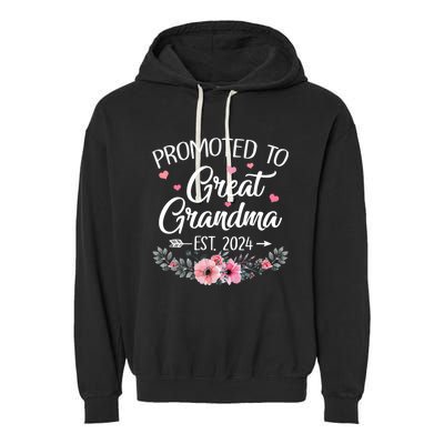 Promoted To Great Grandma Est 2024 First Time New Grandma Garment-Dyed Fleece Hoodie