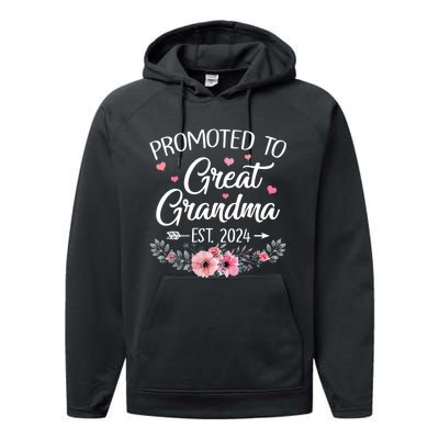 Promoted To Great Grandma Est 2024 First Time New Grandma Performance Fleece Hoodie