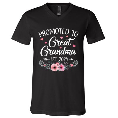 Promoted To Great Grandma Est 2024 First Time New Grandma V-Neck T-Shirt