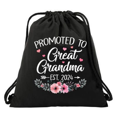 Promoted To Great Grandma Est 2024 First Time New Grandma Drawstring Bag