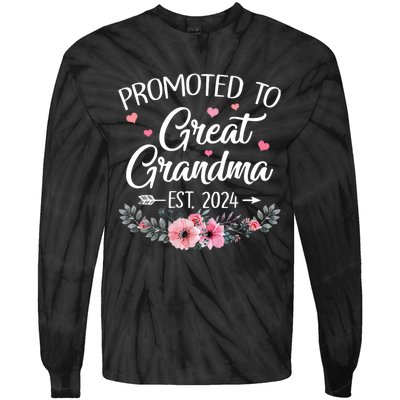 Promoted To Great Grandma Est 2024 First Time New Grandma Tie-Dye Long Sleeve Shirt