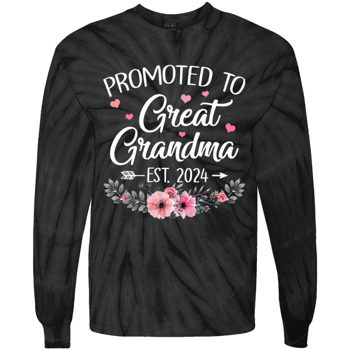 Promoted To Great Grandma Est 2024 First Time New Grandma Tie-Dye Long Sleeve Shirt