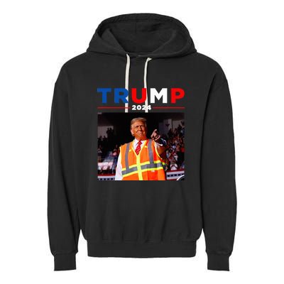 President Trump Garbage Truck Worker Vest Maga 2025 Garment-Dyed Fleece Hoodie