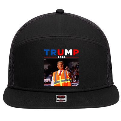 President Trump Garbage Truck Worker Vest Maga 2025 7 Panel Mesh Trucker Snapback Hat