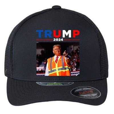 President Trump Garbage Truck Worker Vest Maga 2025 Flexfit Unipanel Trucker Cap