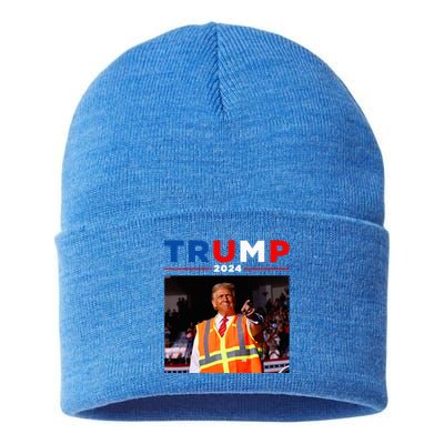 President Trump Garbage Truck Worker Vest Maga 2025 Sustainable Knit Beanie