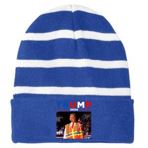 President Trump Garbage Truck Worker Vest Maga 2025 Striped Beanie with Solid Band