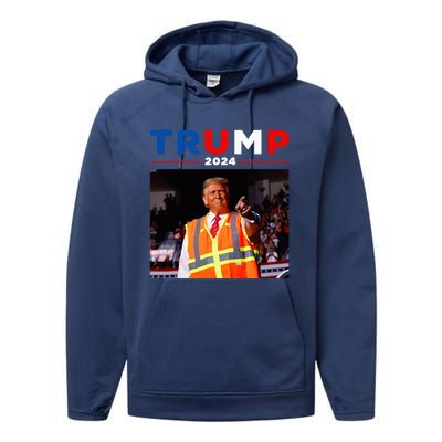 President Trump Garbage Truck Worker Vest Maga 2025 Performance Fleece Hoodie