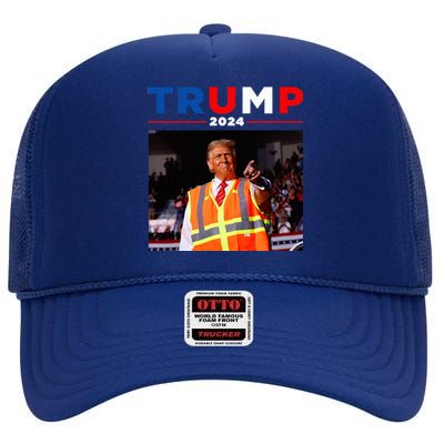 President Trump Garbage Truck Worker Vest Maga 2025 High Crown Mesh Back Trucker Hat