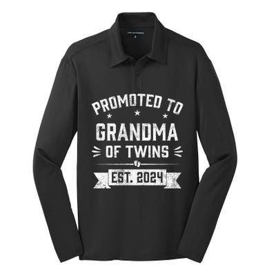 Promoted To Grandma Of Twins Est 2024 Twin Baby Shower Gifts Silk Touch Performance Long Sleeve Polo