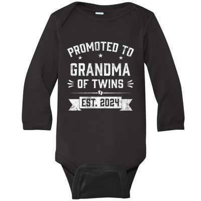 Promoted To Grandma Of Twins Est 2024 Twin Baby Shower Gifts Baby Long Sleeve Bodysuit