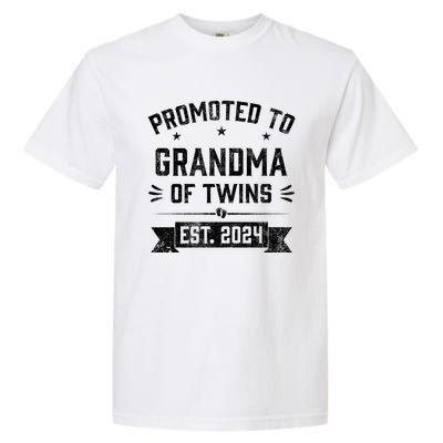 Promoted To Grandma Of Twins Est 2024 Twin Baby Shower Gifts Garment-Dyed Heavyweight T-Shirt